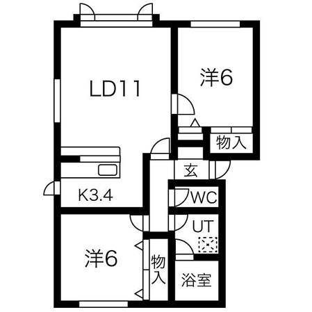 新琴似駅 徒歩27分 1階の物件間取画像